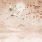 Miniatura fototapety Żurawie nad wodą z kwiatami wiśni