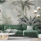 Miniatura fototapety Tropikalna dżungla z palmami we wnętrzu salonu
