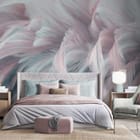 Miniatura fototapety Delikatne pióra w pastelach we wnętrzu sypialni