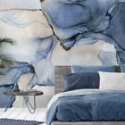 Miniatura fototapety Abstrakcyjne Niebieskie Formy we wnętrzu sypialni