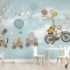 Miniatura fototapety Zwierzęta na rowerach w powietrzu we wnętrzu pokoju dziecka
