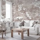 Miniatura fototapety Delikatne kwiaty na szarym tle we wnętrzu salonu