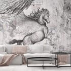 Miniatura fototapety Skrzydlaty koń w antycznym stylu we wnętrzu salonu