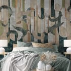 Miniatura fototapety Abstrakcyjne wzory z liśćmi we wnętrzu sypialni