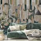 Miniatura fototapety Abstrakcyjne wzory z liśćmi we wnętrzu salonu