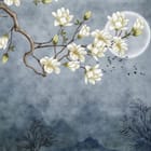 Miniatura fototapety Magnolie na tle pełni księżyca