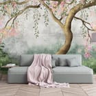 Miniatura fototapety Sakura z kwitnącymi gałęziami we wnętrzu salonu