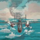 Miniatura fototapety Samolot nad chmurami i oceanem