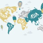 Miniatura fototapety Mapa świata z kontynentami dla dzieci