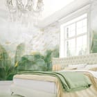 Miniatura fototapety Abstrakcyjne zielone wzory i linie we wnętrzu sypialni