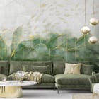 Miniatura fototapety Abstrakcyjne zielone wzory i linie we wnętrzu salonu