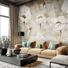 Miniatura fototapety Białe maki na szarym tle we wnętrzu salonu