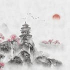 Miniatura fototapety Wieża na tle gór i drzew