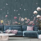 Miniatura fototapety Kwiaty na tle ciemnego nieba we wnętrzu salonu