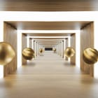 Miniatura fototapety Drewniany tunel z kulami