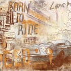 Miniatura fototapety Retro samochód i znaki drogowe