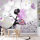 Miniatura fototapety Wróżka z kwiatami i okręgami we wnętrzu pokoju dziecka