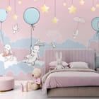 Miniatura fototapety Króliki z Balonami na Chmurach we wnętrzu pokoju dziecka