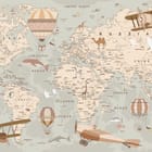 Miniatura fototapety Mapa świata z balonami i samolotami