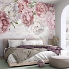 Miniatura fototapety Piwonie w pastelowych odcieniach we wnętrzu sypialni