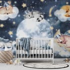 Miniatura fototapety Zwierzęta na chmurach w nocy we wnętrzu pokoju dziecka