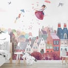 Miniatura fototapety Latająca postać z parasolką we wnętrzu pokoju dziecka