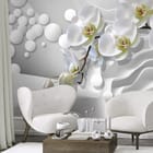 Miniatura fototapety Storczyki na szarym tle we wnętrzu przedpokoju