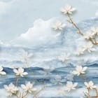 Miniatura fototapety Kwiaty magnolii i górska sceneria