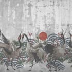 Miniatura fototapety Żurawie i czerwone słońce