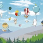 Miniatura fototapety Zwierzęta z balonami na niebie