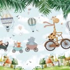 Miniatura fototapety Żyrafa na rowerze z przyczepkami