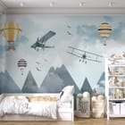Miniatura fototapety Balony i Samoloty nad Górami we wnętrzu pokoju dziecka