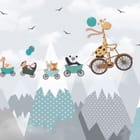 Miniatura fototapety Żyrafa na rowerze z przyczepkami