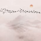 Miniatura fototapety Ptaki nad górskim krajobrazem