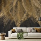 Miniatura fototapety Złote liście palmowe na czerni we wnętrzu salonu