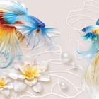 Miniatura fototapety Kolorowe ryby bojowniki z kwiatami