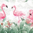 Miniatura fototapety Trzy różowe flamingi w ogrodzie