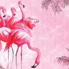 Miniatura fototapety Różowe flamingi na tle liści