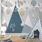 Miniatura fototapety Króliki z balonami w górach we wnętrzu pokoju dziecka