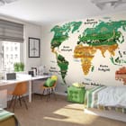 Miniatura fototapety Mapa świata z dinozaurami we wnętrzu pokoju dziecka