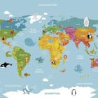 Miniatura fototapety Mapa świata dla dzieci z ilustracjami