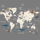 Miniatura fototapety Mapa świata z samolotami i balonami