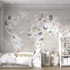 Miniatura fototapety Mapa świata dla dzieci z kontynentami we wnętrzu pokoju dziecka