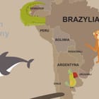 Miniatura fototapety Mapa świata z kontynentami i zwierzętami fragment #1