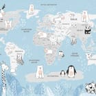 Miniatura fototapety Mapa świata z rysunkowymi zwierzętami