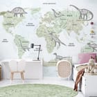 Miniatura fototapety Mapa świata z dinozaurami we wnętrzu pokoju dziecka