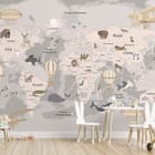 Miniatura fototapety Mapa świata z balonami dla dzieci we wnętrzu pokoju dziecka