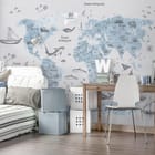 Miniatura fototapety Mapa świata z oceanami dla dzieci we wnętrzu pokoju dziecka