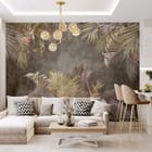 Miniatura fototapety Tropikalne liście i orchidee we wnętrzu salonu