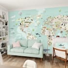 Miniatura fototapety Mapa świata z fauną dla dzieci we wnętrzu pokoju dziecka